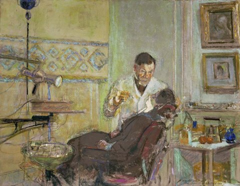 Framed Dr Georges Viau in his Dental Office, Attending Annette Roussel, 1914 Print