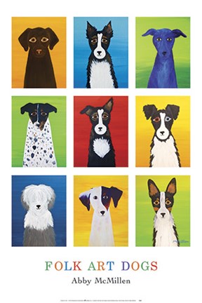 Framed Folk Art Dogs Print