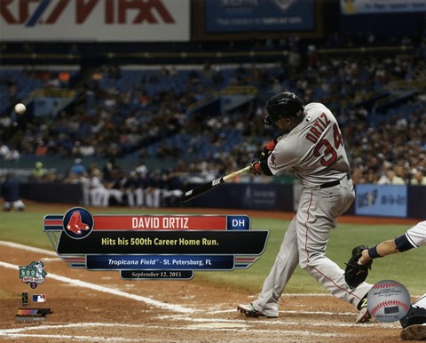 Framed David Ortiz hits his 500th career MLB home run on September 12, 2015 at Tropicana Field Print