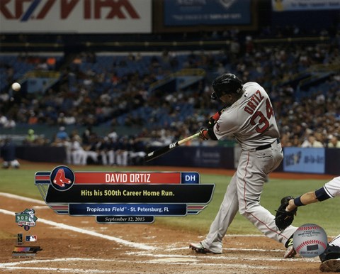 Framed David Ortiz hits his 500th career MLB home run on September 12, 2015 at Tropicana Field Print