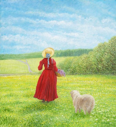 Framed Lady with Lilacs and Shelby Print