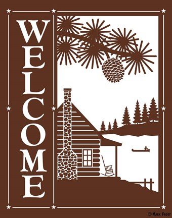Framed Welcome Log Cabin Print