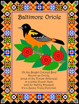 Framed Baltimore Oriole Quilt Print
