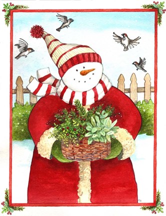 Framed Snowman Gift Basket Print