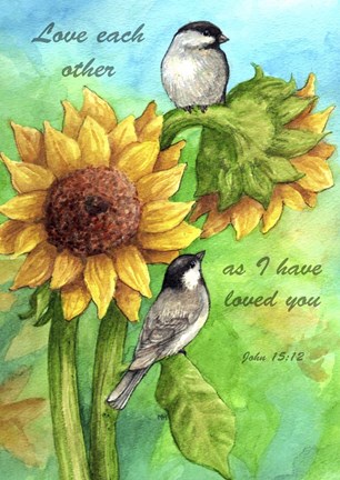 Framed Sunflower And Chickadee Print