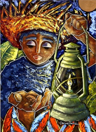 Framed Boy &amp; Lantern Print