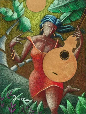 Framed Woman with Guitar Print