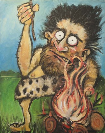 Framed Caveman Fire Print