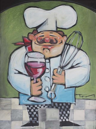 Framed Chef With Wine And Wisk Print