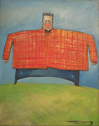 Framed Man In Orange Plaid Print