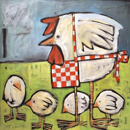 Framed Hen And Chicks After Storm Print