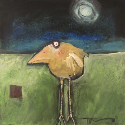 Framed Yellow Bird In Moonlight Print