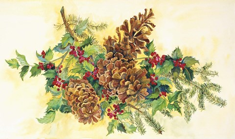 Framed Holly And Pine Cones Print