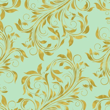 Framed Golden Mint Damask I Print