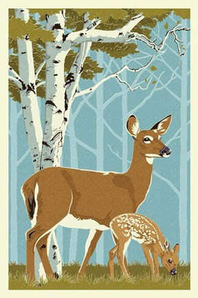 Framed Deer with Fawn Print