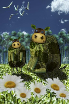 Framed Portrait of a Traditional Cow Family Print