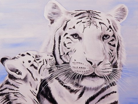 Framed White Tiger and Cub Print
