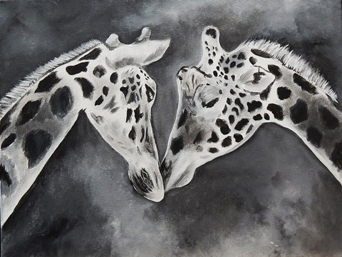 Framed Kissing Giraffe Print