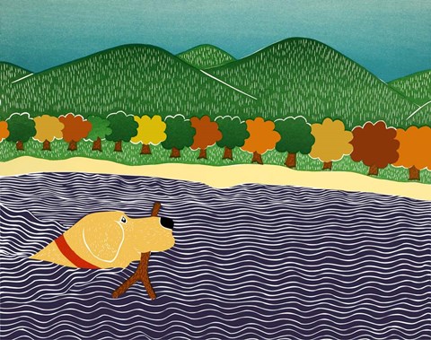 Framed I Like Sticks Autumn 2 Yellow Lab Print