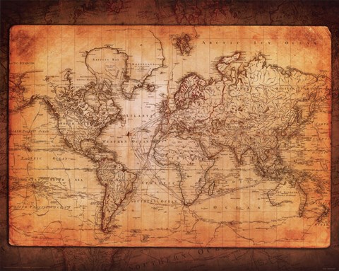 Framed World Map - Antique Print