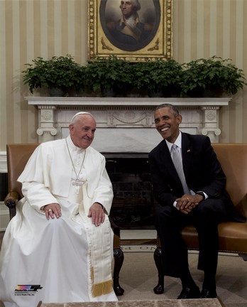 Framed Pope Francis talks with US President Barack Obama Print