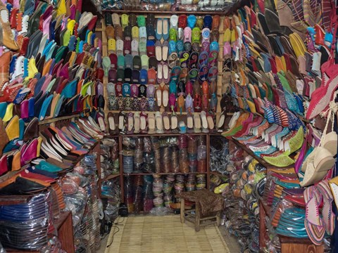Framed Shoe store, Essaouira, Morocco Print