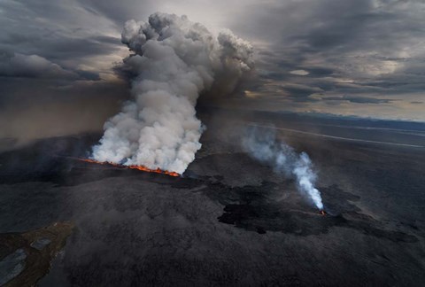 Framed Lava and Plumes from the Holuhraun Fissure, Iceland Print