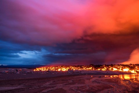 Framed Glowing Lava and Skies at the Holuhraun Fissure, Iceland Print