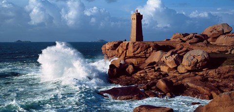 Framed Ploumanac'h Lighthouse, Perros-Guirec, Cotes-d'Armor, Brittany, France Print