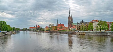 Framed Oder river and Cathedral island in Wroclaw, Poland Print