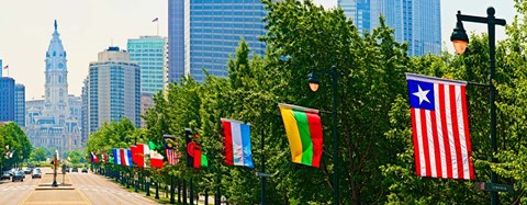 Framed National Flags of the Countries at Benjamin Franklin Parkway, Pennsylvania Print