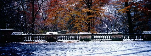 Framed Snow Covered Balcony in Central Park, New York City Print