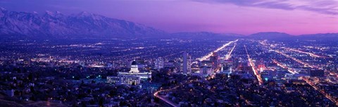 Framed Salt Lake City at Night, Utah Print