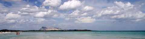Framed La Cinta Beach with Tavolara Island, San Teodoro, Italy Print