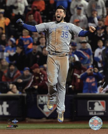 Framed Eric Hosmer celebrates winning Game 5 of the 2015 World Series Print