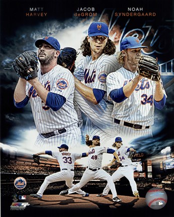 Framed 2015 New York Mets Pitchers- Matt Harvey, Jacob deGrom, &amp; Noah Syndergaard Portrait Plus Print