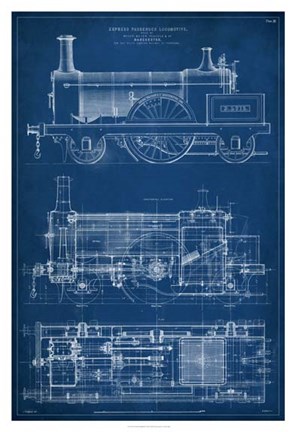 Framed Locomotive Blueprint I Print