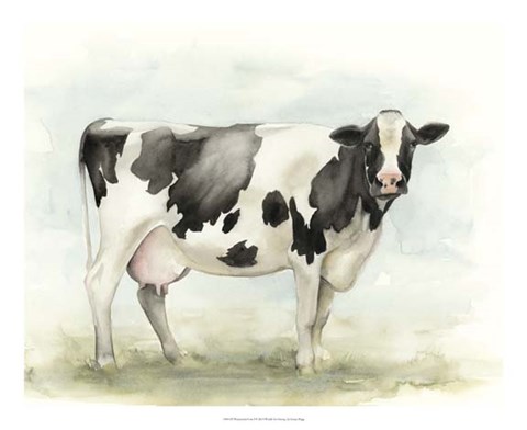 Framed Watercolor Cow I Print