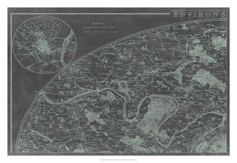 Framed Map of Paris Grid I Print