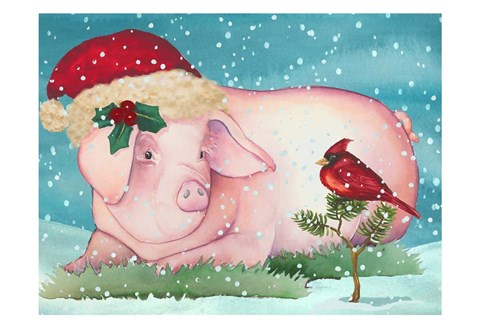 Framed Christmas Pig And Friend Print
