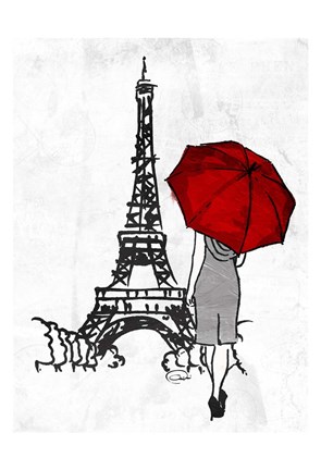 Framed Inked Walk Away Mate Red Umbrella. Print