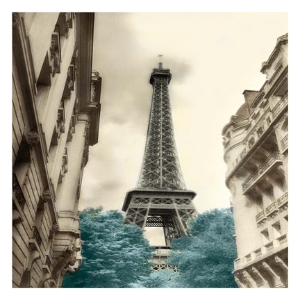 Framed Teal Eiffel Tower 1 Print