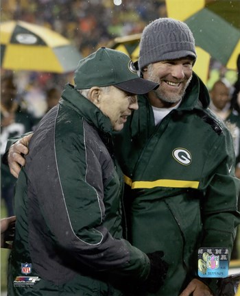 Framed Brett Favre &amp; Bart Starr at Favre's number retirement ceremony at Lambeau Field- November 26, 2015 Print
