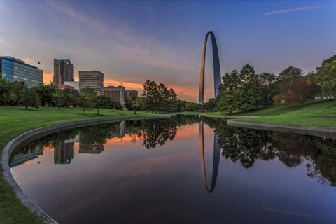 Framed Gateway Arch Reflection Sunset Print