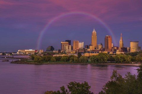 Framed Rainbow over Cleveland Print