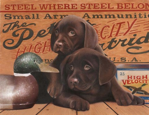 Framed Hunting Puppies Print