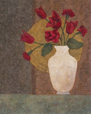Framed Red Tulips in a Vase Print