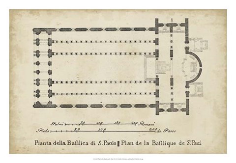 Framed Plan for the Basilica at St. Paul&#39;s Print