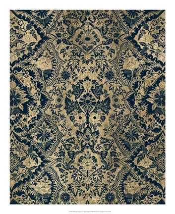 Framed Baroque Tapestry in Aged Indigo I Print