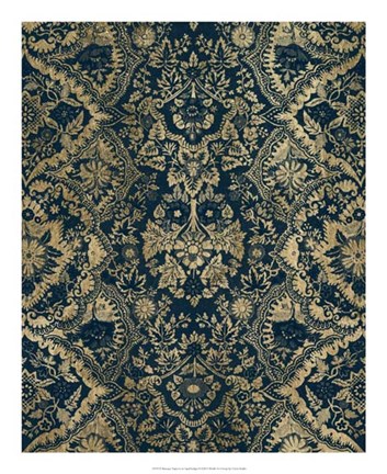 Framed Baroque Tapestry in Aged Indigo II Print